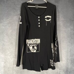 Universal Studio Monster Long-Sleeve Black Romper Top Shorts Horror Halloween